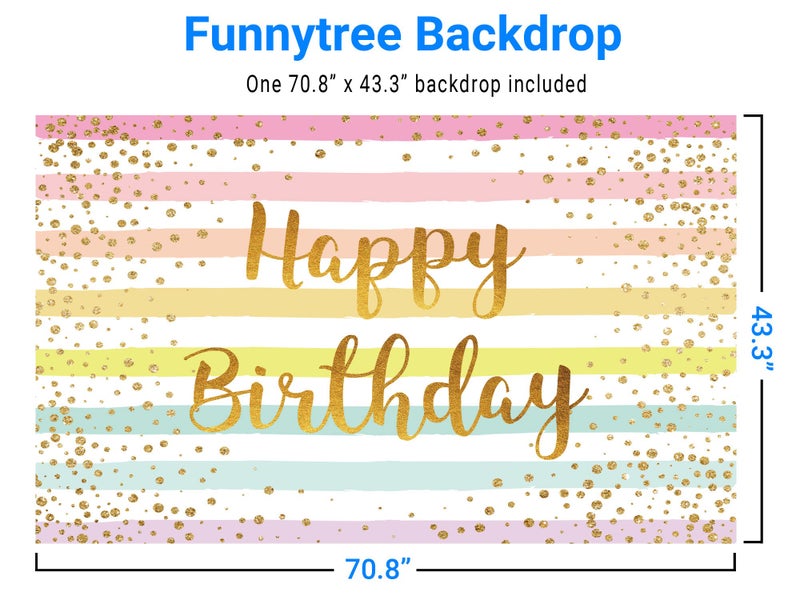 Funnytree Colorful Happy Birthday Backdrop Rainbow Stripes Bday Kid Girl Baby Shower Party Banner Decoration Supplies Favors Gifts Table Photography Background Photobooth Prop - Image 3
